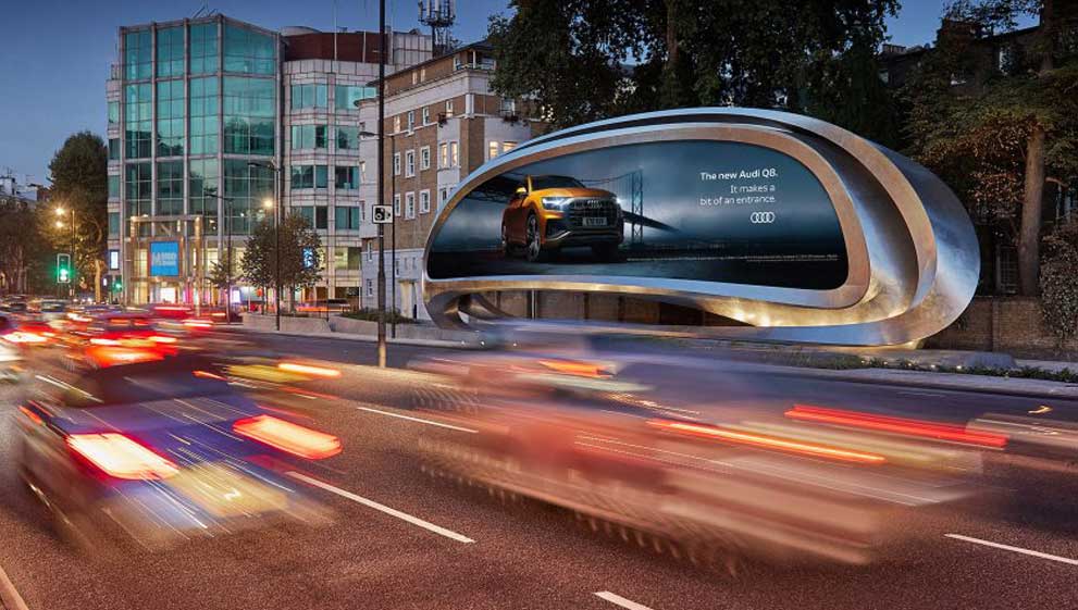 London's new sculptural Stainless-steel advertising board